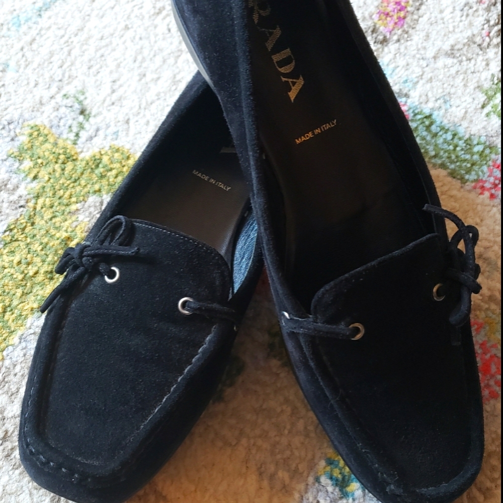 Prada black suede loafers size 38